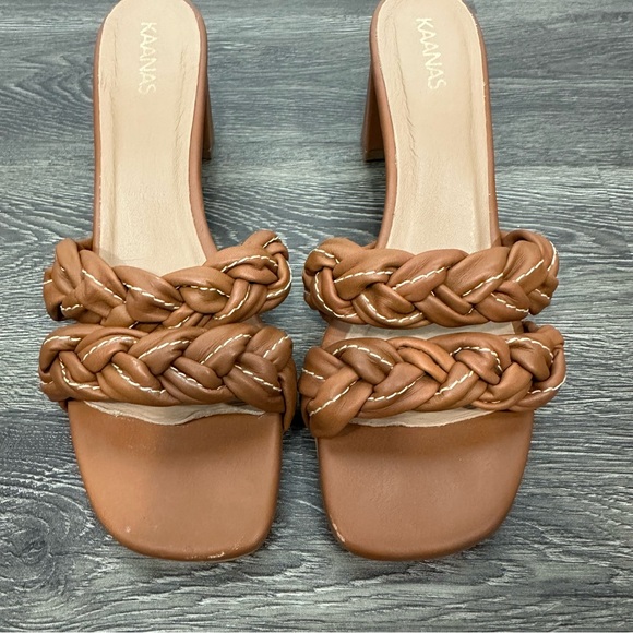Kaanas Brown Braided Block Sandal Heels Size 10 - Picture 3 of 12